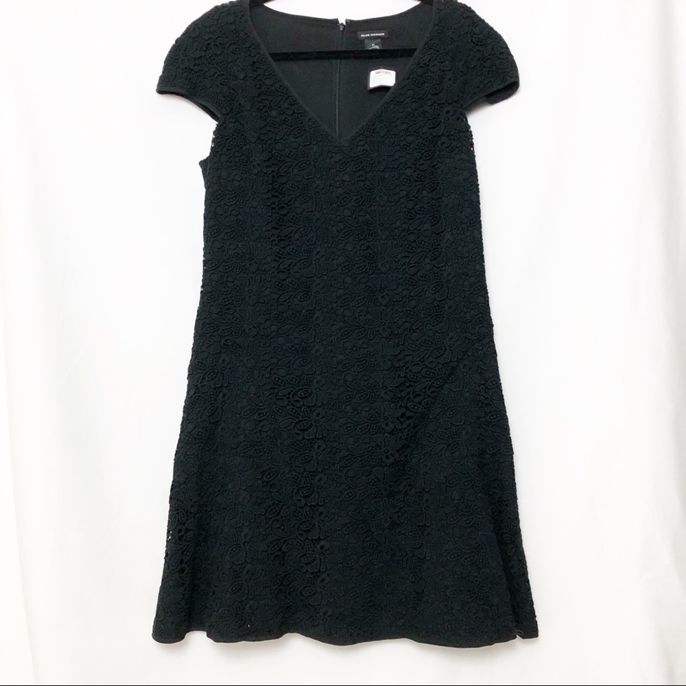 Club Monaco Black Floral Lace V-Neck Cap Sleeve Dress